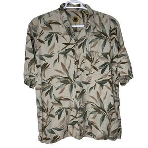Vintage Pusser's West Indies Men's Large Hawaiian Shirt 100% Silk Tan Plants